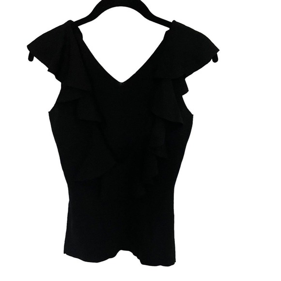 Sashin & Babi Knit tank top Black V-neck with deep V back Ruffle - Size S - Picture 3 of 8